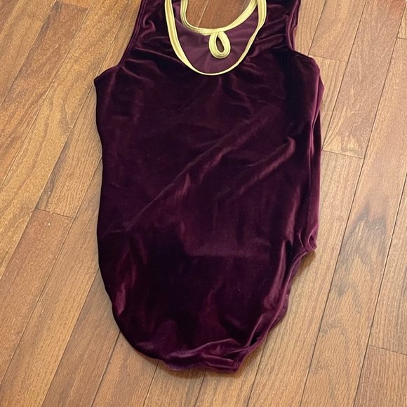 GK Elite Sportswear Burgundy Gold Trim Gem Velour Leotard Adult Medium - Picture 9 of 11
